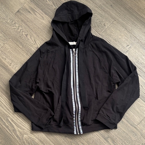 Rinascimento Tops - Rinascimento | Black Zip Up Hoodie With Silver Sparkle Accent Size Large